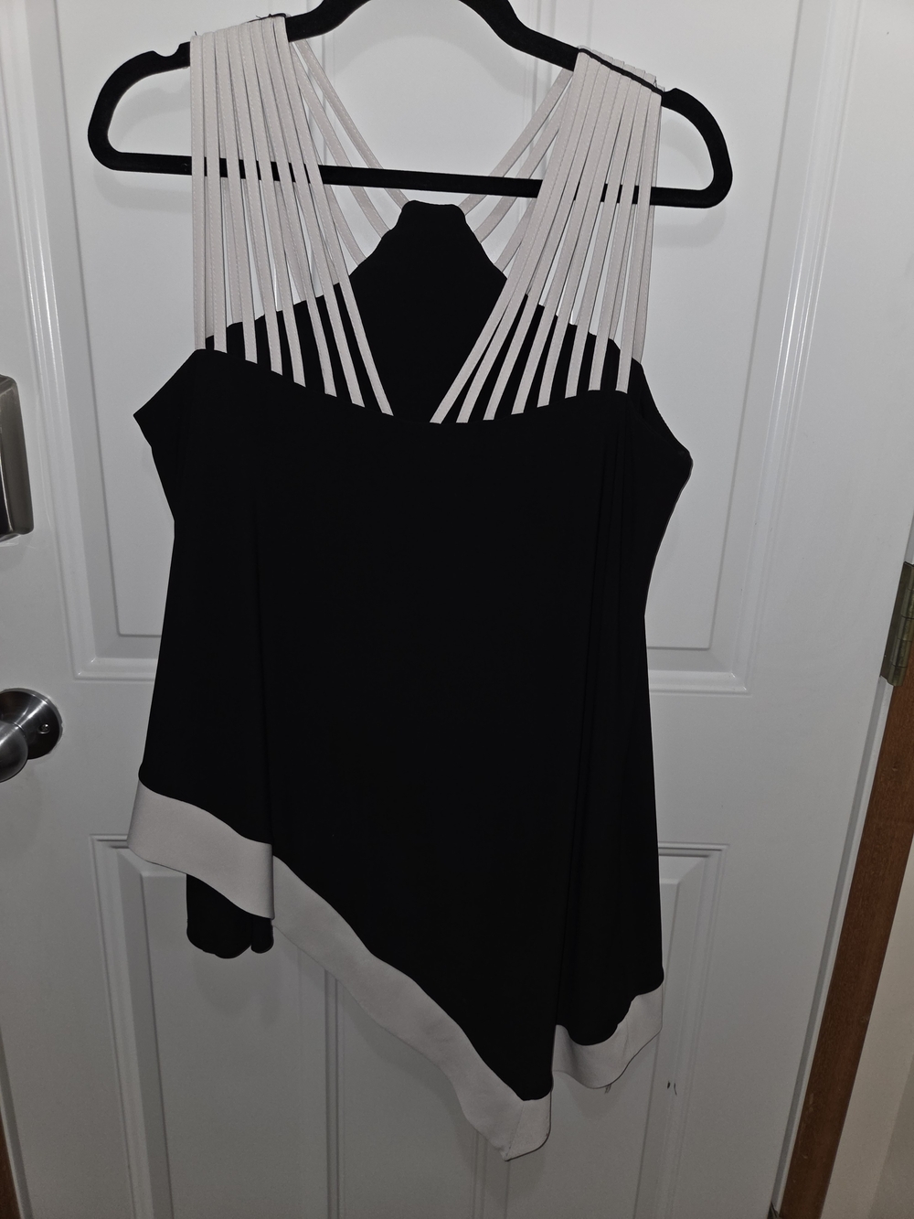 Joseph Ribkoff Black Tank Top with White Straps and Hem Accents